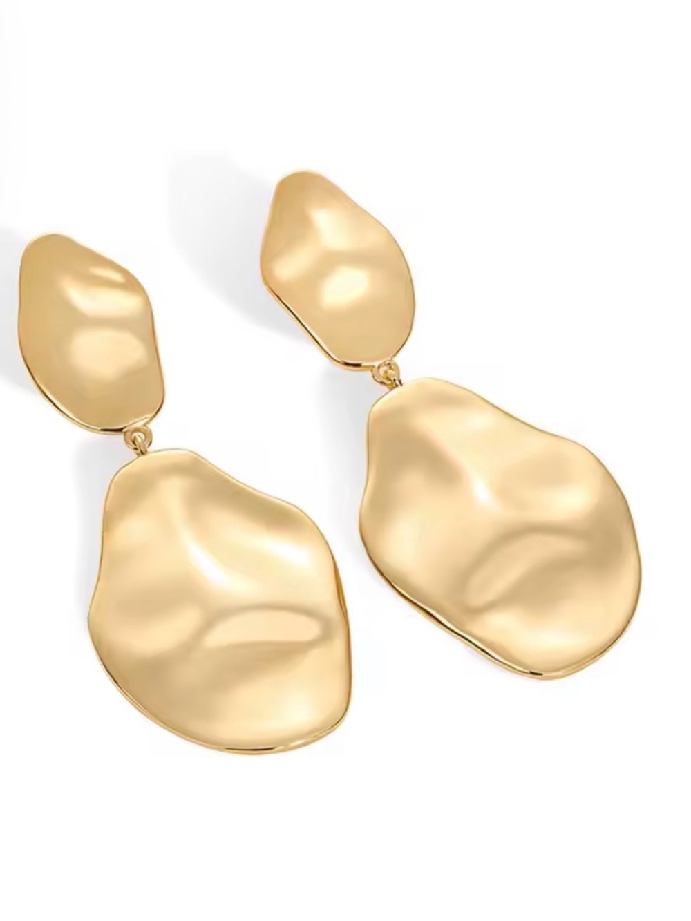 Classy Sculpture Polished 14K Gold Plated PVD Drop Statement Earrings